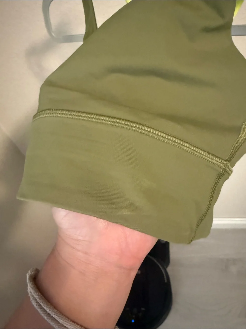 Lululemon Energy Bra Longline Olive Green Neon Yellow Straps Size 6